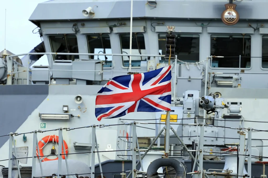 Union flag flying on a Royal Navy ship